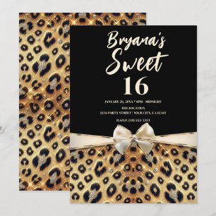 Glanz Glamour Gold Schwarz Leopardendruck Sweet 16 Einladung