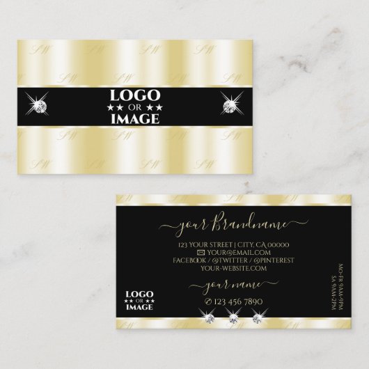 Glanz Gold Black Sparkling Diamonds Add Logo Visitenkarte (Vorne/Hinten)