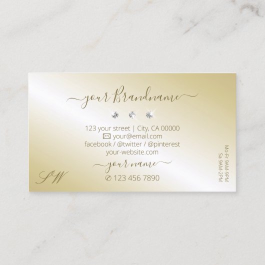 Glanz helles goldenes Sparkling Diamonds Monogram Visitenkarte (Rückseite)