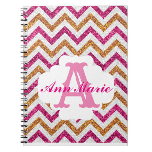 Glanz-Monogramm-Notizbuch in Rosa und Gold Notizblock