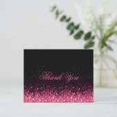 Glanz Pink Glitzer Black Danke Postcard Postkarte (Stehend Vorderseite)
