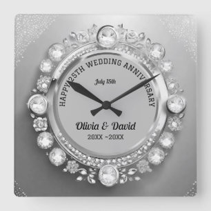 Glanz Silber Diamanten Hochzeit Jubiläum  Quadratische Wanduhr