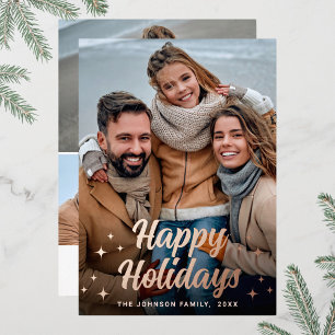 Glanz Weihnachten 4 FOTO Grußkarte Roségold Folien Feiertagskarte