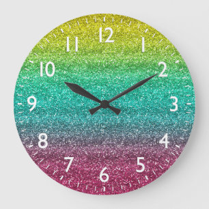 Glänzend gelber, blauer und rosa Farbverlauf Glitt Große Wanduhr
