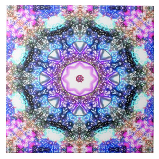 glänzend leuchtendes geometrisches Fraktal mandala Fliese (Vorderseite)