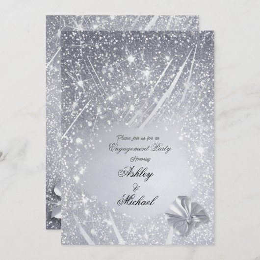 glänzend silberne Konfetti-Party-Chic Einladung (Vorne/Hinten)