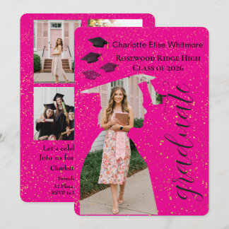 Glänzende Abschluss-Einladungskarte mit Fotos Einladung