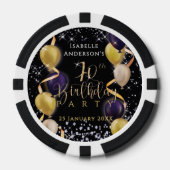Glänzende Ballons 70. Geburtstag Schwarz Pokerchips (Vorderseite)