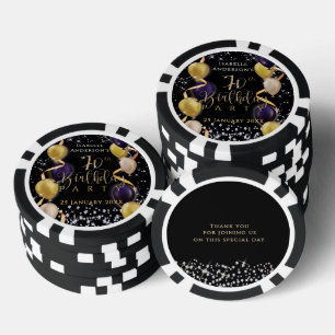 Glänzende Ballons 70. Geburtstag Schwarz Pokerchips