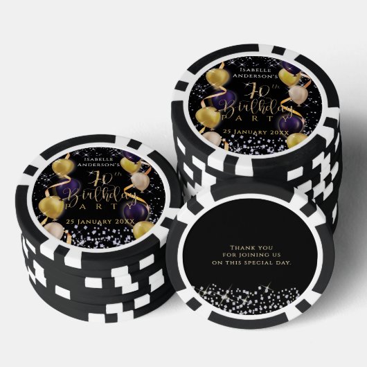 Glänzende Ballons 70. Geburtstag Schwarz Pokerchips (Stapel)