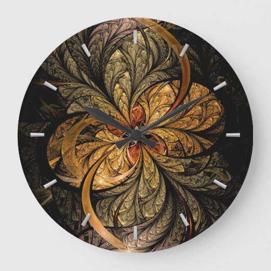 Glänzende Blätter-Fraktal-Kunst Große Wanduhr (Vorderseite)