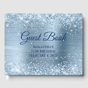 Glänzende Blaue Folie 75. Geburtstag Gästebuch