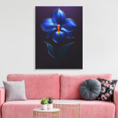 Glänzende Blaue Orchidee – Botanische Kunst Leinwanddruck (Insitu (Wohnzimmer))