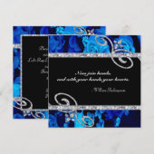 Glänzende blaue Rosen u. Wedding Diamant-Wirbel Einladung (Vorne/Hinten)