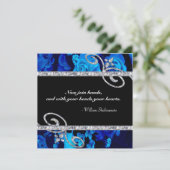 Glänzende blaue Rosen u. Wedding Diamant-Wirbel Einladung (Stehend Vorderseite)