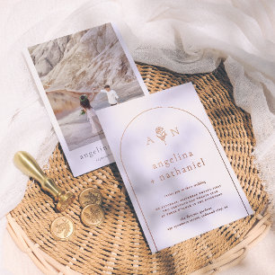 Glänzende Boho-Minimalist-Floral-Bogen-Hochzeitsfo Folieneinladung