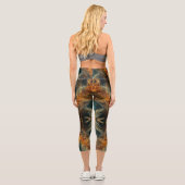 Glänzende braune Federn Capri Leggings (Rückseite)