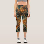 Glänzende braune Federn Capri Leggings (Vorderseite)