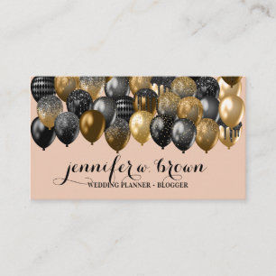 Glänzende bronze-schwarze Ballons auf rosafarbenem Visitenkarte