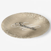 Glänzende Champagnerfolie Fancy Monogramm Pappteller (Schrägansicht)