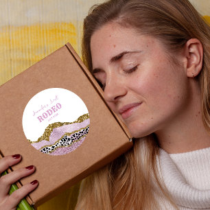 Glänzende Disco-Cowgirl-Junggesellinnenparty, gold Runder Aufkleber