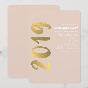 Glänzende Faux-Goldfolie Beige Glam 2019 Abschluss Einladung