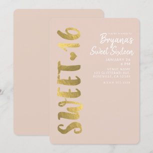 Glänzende Faux-Goldfolie Beige Sweet 16 Sechzehn P Einladung