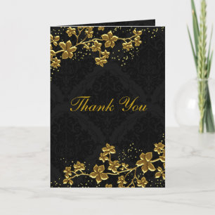 Glänzende Florale Gold & Schwarz Dankeskarte