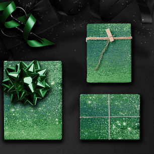 Glänzende Folie   Kleeblattgrüner Faux-Metallglanz Geschenkpapier Set