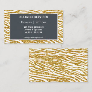 Glänzende Gold Glitter Zebra Druck Reinigungsdiens Visitenkarte