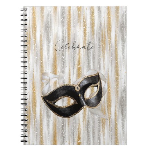 Glänzende Gold Silber Feiermaske Notizblock (Vorderseite)