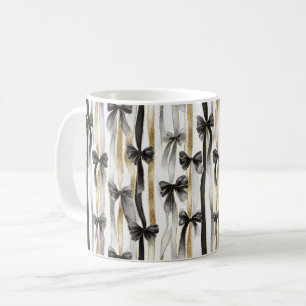 Glänzende Gold Silber Schwarze Bänder Schleifen Kaffeetasse
