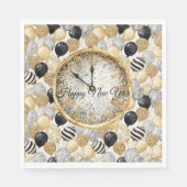 Glänzende Gold Silber Schwarze Neujahrsballons Serviette (Vorderseite)