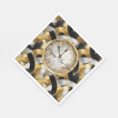 Glänzende Gold Silber Schwarze Neujahrsuhr Serviette (Ecke)