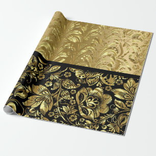 Glänzende Gold- und Schwarze Damaste Geschenkpapier
