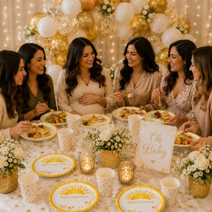 Glänzende goldene geschlechtsneutrale Babyparty zu Pappteller