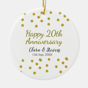 Glänzende goldene Punkte zum glücklichen 20. Hochz Keramik Ornament