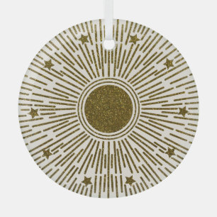 Glänzende goldene Sonne, vintage Strahlen. Ornament Aus Glas