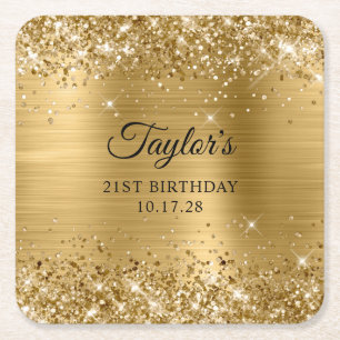 Glänzende Goldfolie 21. Geburtstag Rechteckiger Pappuntersetzer