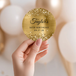 Glänzende Goldfolie 30. Geburtstag Runder Aufkleber