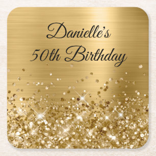 Glänzende Goldfolie 50. Geburtstag Rechteckiger Pappuntersetzer