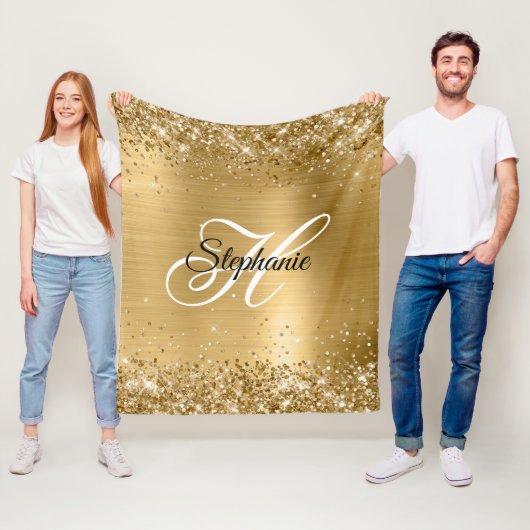 Glänzende Goldfolie Fancy Monogramm Fleecedecke (Beispiel)