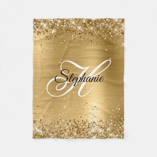 Glänzende Goldfolie Fancy Monogramm Fleecedecke (Vorderseite)