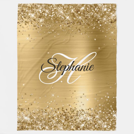 Glänzende Goldfolie Fancy Monogramm Fleecedecke (Vorderseite)