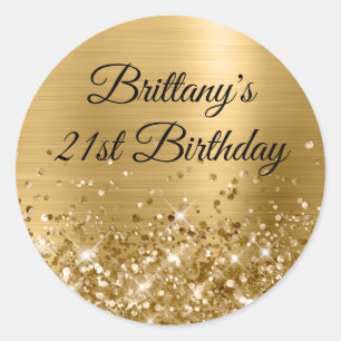 Glänzende Goldfolie Moderner 21. Geburtstag Runder Aufkleber