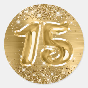 Glänzende Goldfolie Nummer 15 Geburtstag Runder Aufkleber