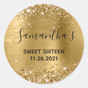 Glänzende Goldfolie Sweet Sixteen Runder Aufkleber