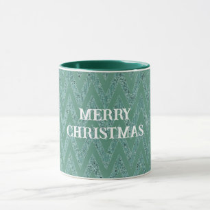 Glänzende grüne Chevron-Streifen Weihnachten Tasse