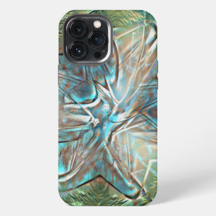 Glänzende grüne und blaue Blume auf Pixel-Regentro iPhone 13 Pro Max Hülle