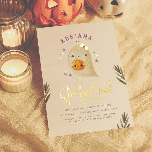 Glänzende Gruselige Kleine Mädchen Halloween Erste Folieneinladung